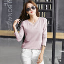 FEKEHA Weißes T-Shirt Frauen Frühling Herbst Baumwolle Weibliche Langarm T-Shirts V-Ausschnitt Damen Tops Lässige T-Shirts