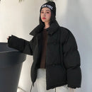 Korean Style 2021 Winter Jacket Parkas Women Stand Collar Solid Black White Female Down Coat Loose Oversized Womens Short Parka