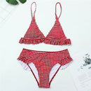 Sexy Bikini a cuadros 2022 rojo verde a cuadros trajes de baño volantes Push Up triángulo trajes de baño ropa de playa mujeres trajes de baño
