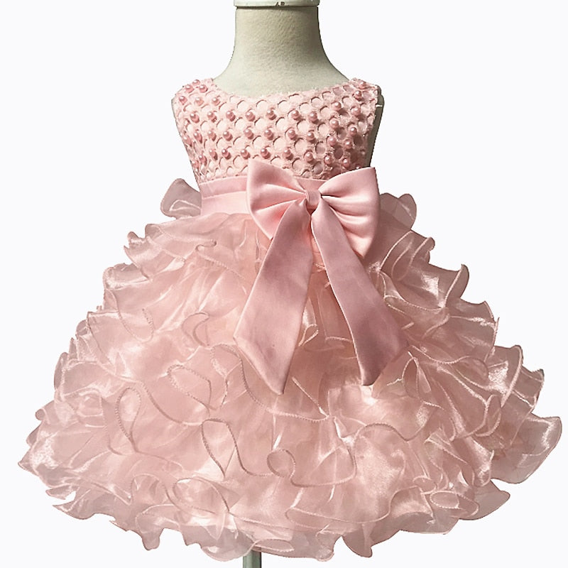 Vestido de tutú con cuentas de flores para niña, para fiesta de boda, sin mangas, vestidos de bebé para 1er cumpleaños, ropa de bautismo para niños pequeños