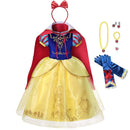 VOGUEON Girls Princess Snow White Costume Puff Sleeve Deluxe Prom Party Gown with Long Cloak Children Halloween Fancy Dress Up