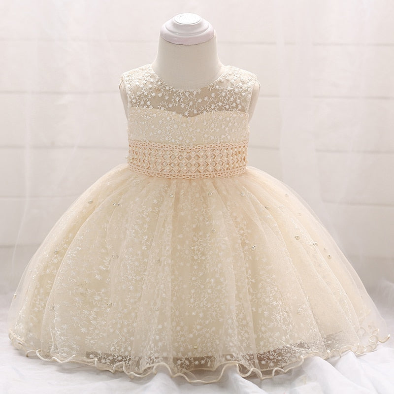 2022 Baby Girl Party Dresses Newborn Baby Baptism Dress For Girls Birthday Princess Clothes Beading Infant Wedding Dress