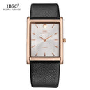 IBSO Ultra-Thin Rectangle Dial Men Watches Soft Leather Strap Quartz Wristwatch Classic Business Watch Men Relogio Masculino