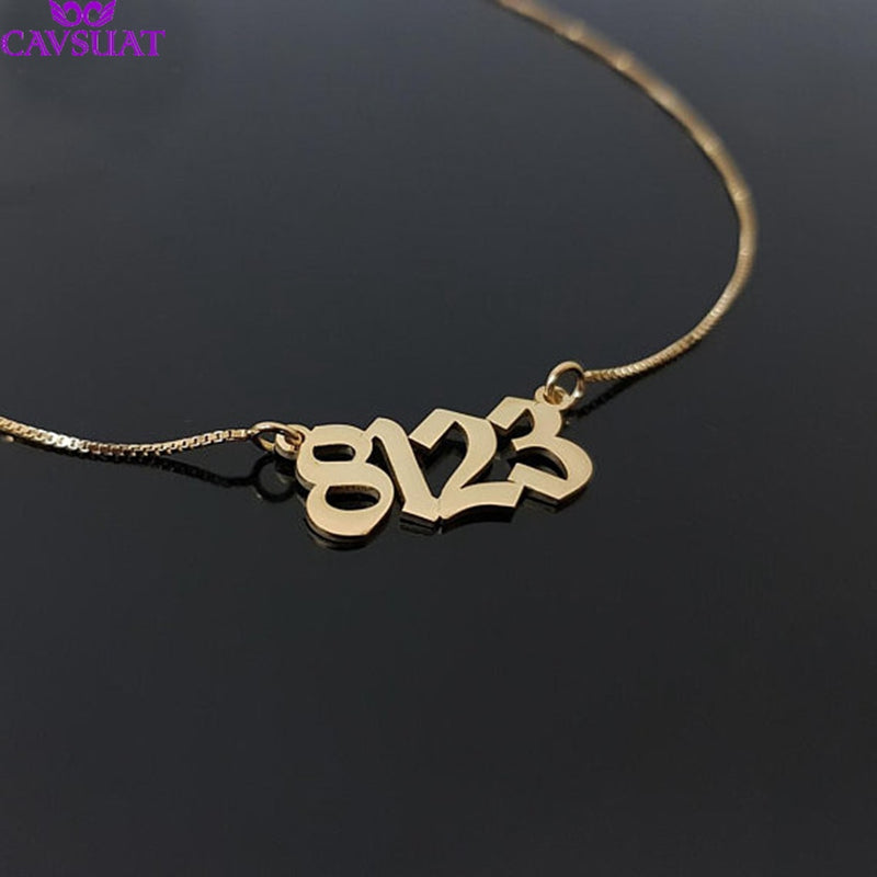 Stainless Steel Personalized Old English Number Necklaces For Women Men Custom Birthday Wedding Date Pendant Box Chain Gifts