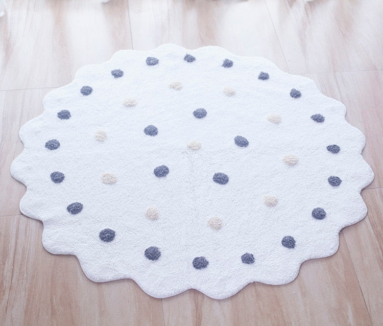 Round Rug Nordic Dots Mats Cotton Floor Mat Soft Pink Rugs Baby Girl Play Area Children Kids Bedroom Living Room Decorative