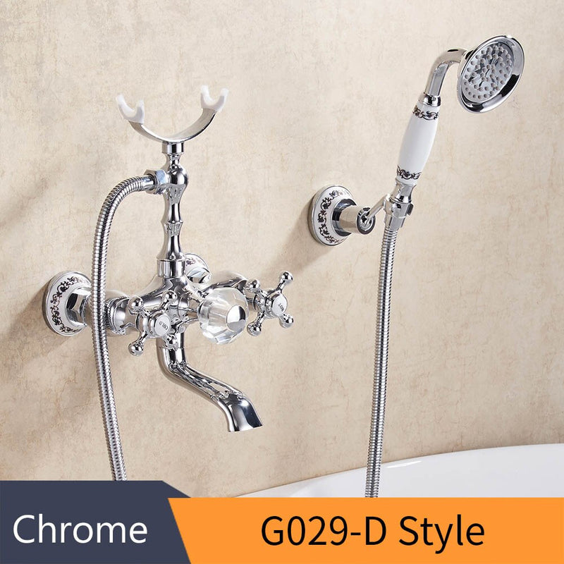 Bathtub Faucets Luxury Gold Brass Bathroom Faucet Mixer Tap Wall Mounted Hand Held Shower Head Kit Shower Faucet Sets HS-G018