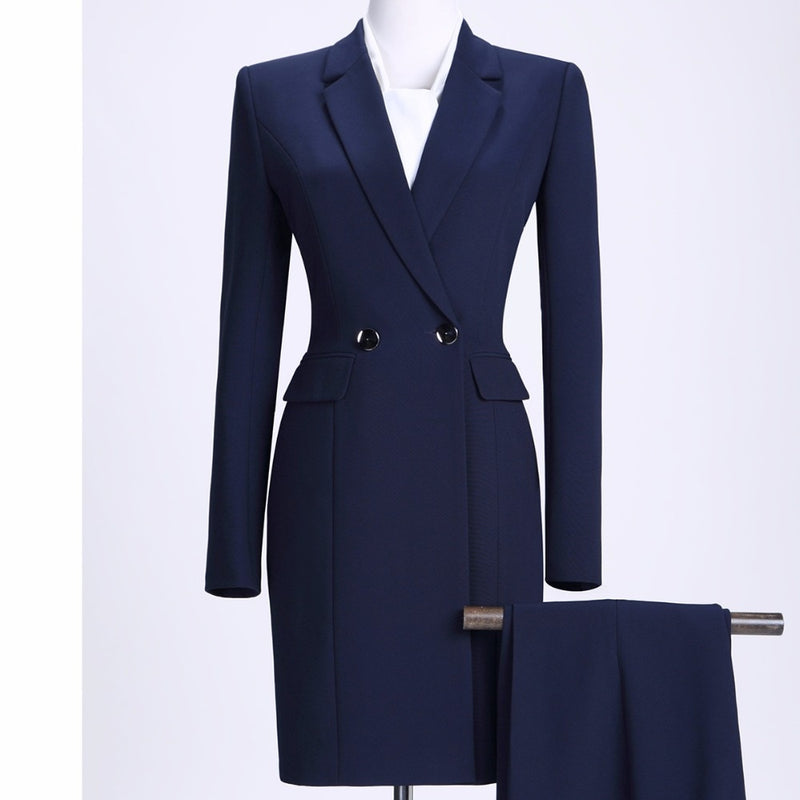 2019 New Winter Women Long Blazer Elegant Long Sleeve Formal  For Office Lady Black Blue Red