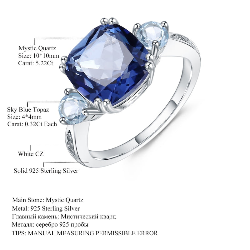 Gem's Ballet 5.22Ct Iolite Blue Mystic Quartz Sky Blue Topaz Anillos AU750 585 14K 10K 18K Oro 925 Anillo de plata Joyería para mujeres