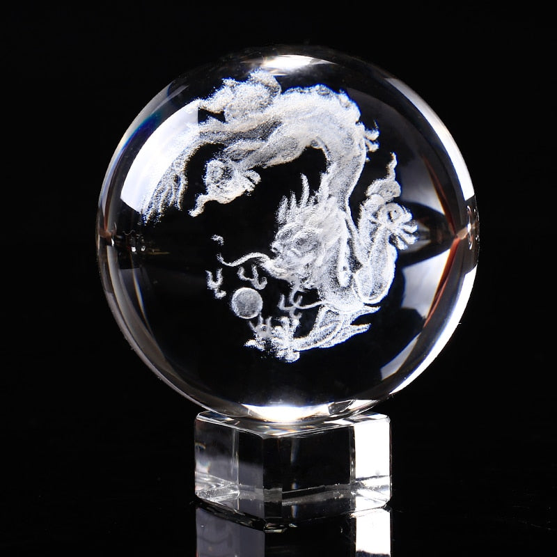 Glaskugel 3D Lasergravur Drachen Kristallkugel Feng Shui Globus Heimdekoration Zubehör Miniaturen Geschenke