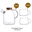 1L/1.8L Large Capacity Drinkware Glass Teapot Teaware Tea Pot Heat-Resistant Kettle Wooden Lid Home Office Coffee Bar Supplies