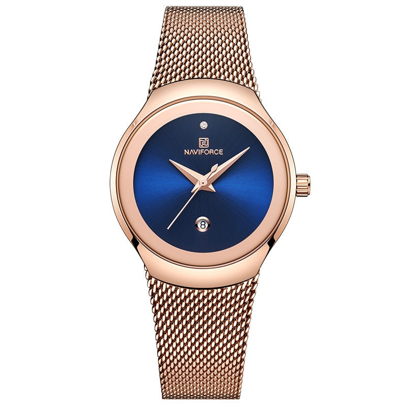 Relojes de marca de lujo NAVIFORCE para mujer, reloj de pulsera de cuarzo informal a la moda para mujer, reloj resistente al agua de acero inoxidable y oro rosa para chica