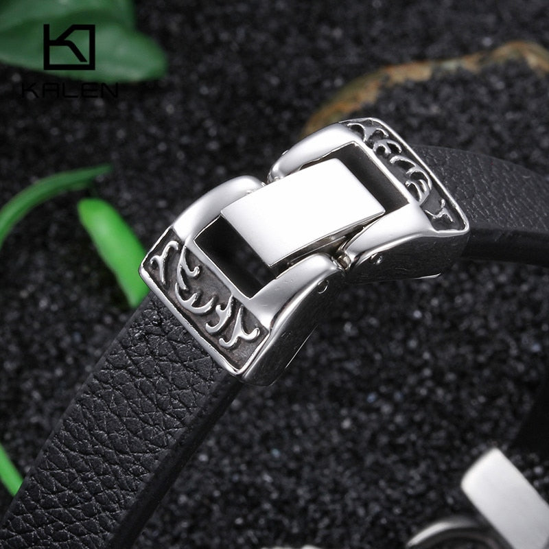 Kalen neue einzigartige männliche Schmuck Edelstahl Motorrad Charm Armband Rock Punk langlebige Lederarmbänder billig cooles Geschenk