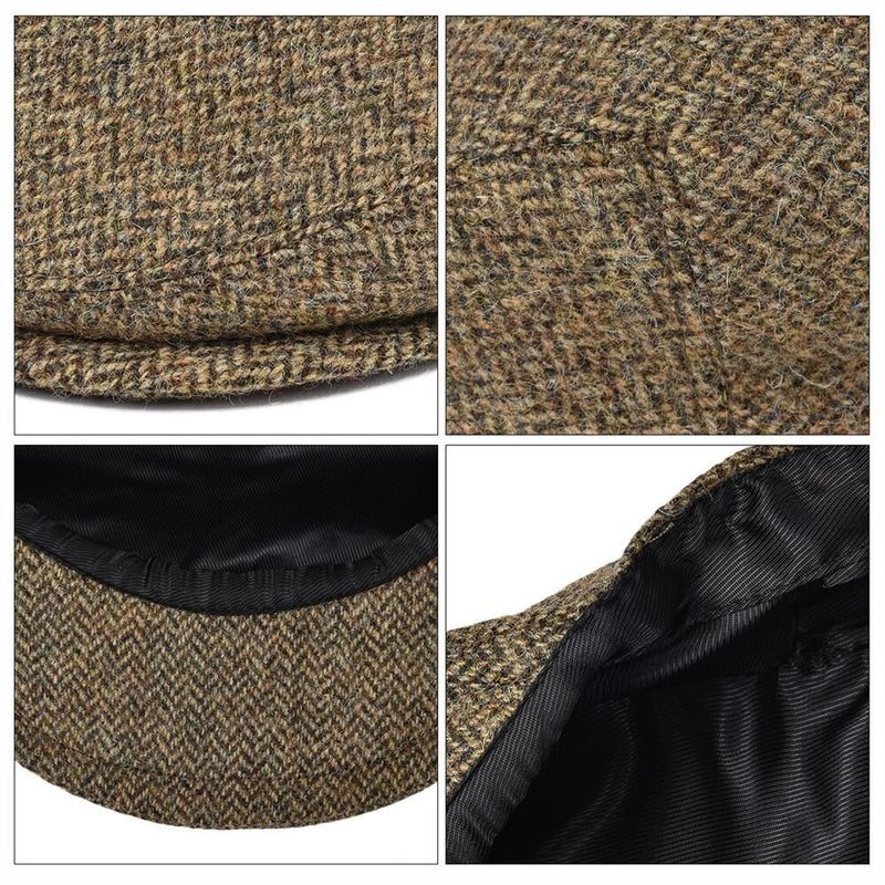 BOTVELA Schiebermütze aus 100 % Wolle für Herren und Damen Scally Caps mit Fischgrätenmuster Ballonmütze Khaki Ivy Hat Cabbies Driver Beret Boina 002