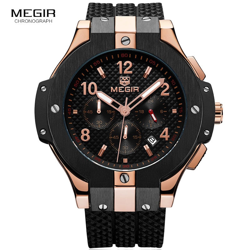 Army Sports Chronograph Quartz Wrist Watches Men Black Silicone Military Stop Watch Clock Man Relogios Masculino 2050G