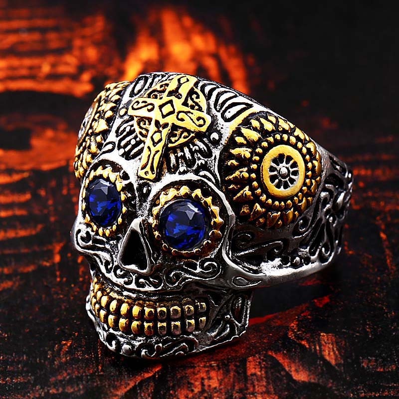 BEIER acero inoxidable gótico oro tallado kapala cráneo anillo Biker Hiphop rock joyería regalo de moda único para hombres BR8-327