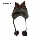 BomHCS Cute Fox Ears Beanie Winter Warm 100% Gorro de punto hecho a mano