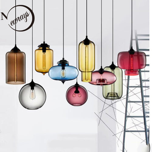 Nordische moderne bunte Glasschalen-Pendelleuchten E27 Loft-Hängelampen für Küche, Wohnzimmer, Schlafzimmer, Restaurant, Hotelhalle