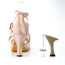 Ladingwu New Brand Satin and Mesh Color Khaki Latin Dance Shoes For Women&