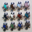 Fashion Vintage copper Plated Owl cute natural tiger eye stone onyx opal pendants for jewelry making wholesale 12pcs/lot free