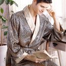 Thoshine Brand Spring Autumn Men Satin Silk Robe Turn Down Collar Pattern Print Superior Quality Male Summer Bathrobe Pijamas