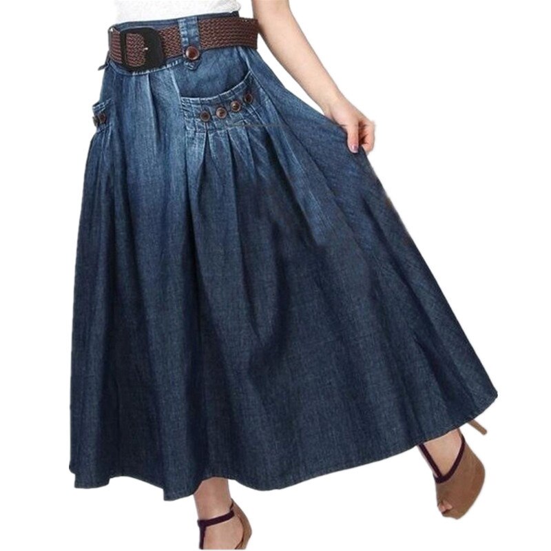 TIYIHAILEY Kostenloser Versand Mode Denim Allgleiches Lose Beiläufige Jeans Rock Elastische Taille Langer Rock Für Frauen Mit Gürtel S-3XL