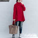 DIMANAF Autumn Winter Pullover Women Clothing Warm Hoodies Sweatshirts Loose Cotton Knitted Thicken Tops Turtleneck Red Black