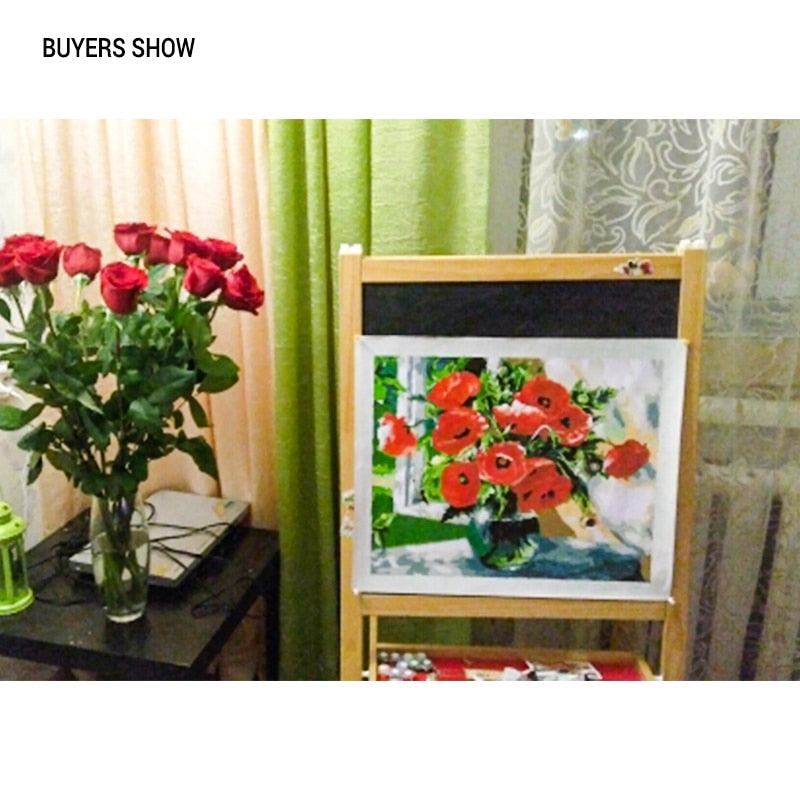 CHENISTORY flores rojas sin marco DIY pintura por números pintura al óleo pintada a mano pintura acrílica sobre lienzo para decoración del hogar 40x50