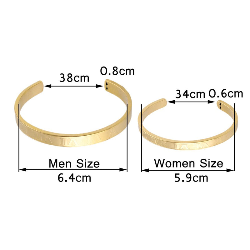 Luxury Gold  couple men Lover Roman numerals Scale open Cuff Titanium stainless steel bangle for men women jewelry