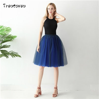 Gothic 7 Layers 65cm Mix Colors Tutu Tulle Skirt Women Streetwear High Waist Pleated Midi Skirts spudniczki jupe rokken faldas