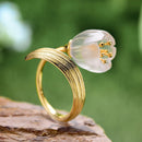 Anillo de oro de 18 quilates de Plata de Ley 925 auténtica de Lotus Fun, joyería fina hecha a mano de cristal Natural, anillos de flores de lirio de los valles para mujer