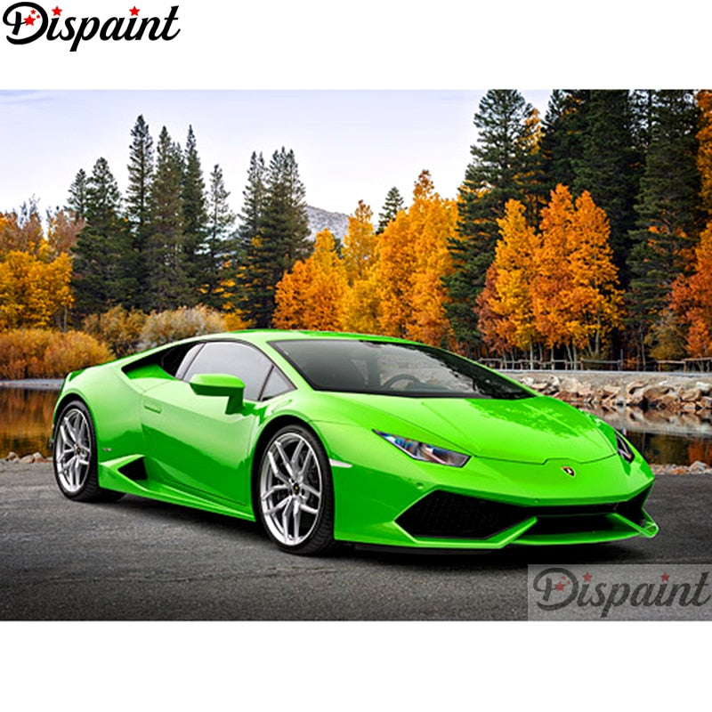 Dispaint Full Square/Round Drill 5D DIY Diamond Painting "Green car" Embroidery Cross Stitch 3D Home Decor A11511