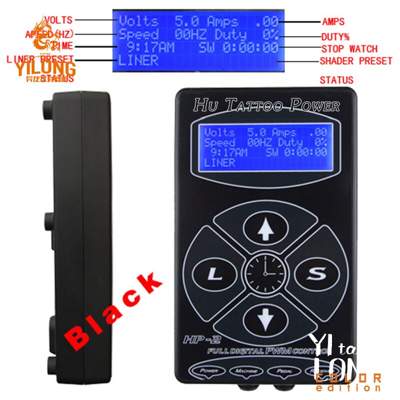 Neueste professionelle schwarze HP-2 Tattoo Netzteil Digital Dual LCD Display Tattoo Netzteil Maschinen Kostenloser Versand