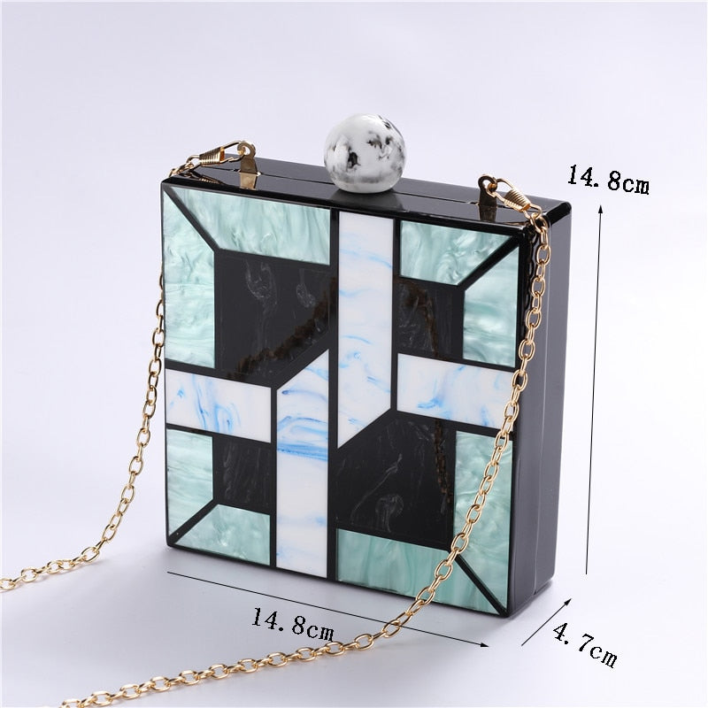 Patchwork Acrylic Handbags Evening Clutches Wedding Party Wallets Purse for Women Chain Shoulder Bag Ladies Dropshipping