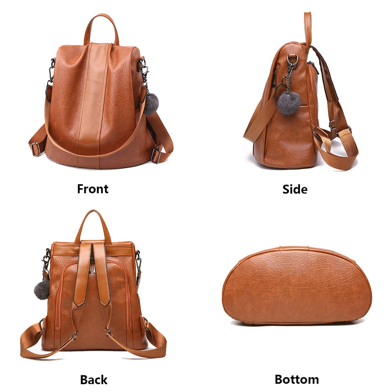 HERALD FASHION Quality Leather Anti-thief Women Backpack Large Capacity Hair Ball School Bag for Teenager girls Male Travel Bags