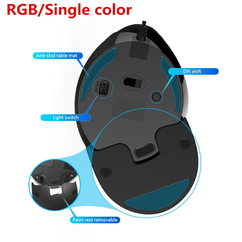 Delux Ergonomics Vertical Gaming Wired Mouse RGB/Single Color/Wireless 6 Buttons 4000 DPI Optical RGB Wireless Right Hand Mice