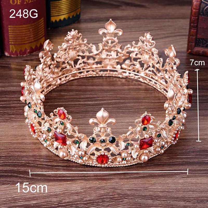 FORSEVEN Gold Full Circle Pearl Crystal Crown and Tiara Bridal Coronal Diadem Headpiece Hair Jewelry Wedding Accessories JL