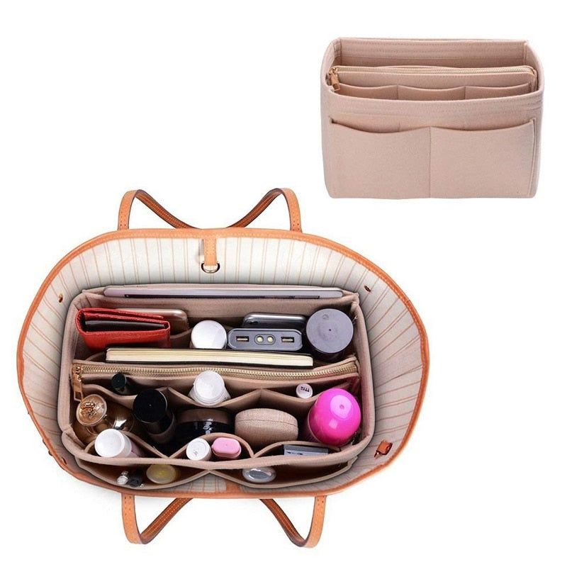 Neue beliebte Damen Make-up Organizer Filz Stoff Einsatzbeutel multifunktionale Reise Kosmetiktasche Mädchen Aufbewahrung Kulturbeutel