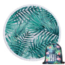 Green Leaves Summer Round Beach Towel Microfiber with Drawstring Backpack Bag Bath Towels Mat Bikini Cover Up With Tassels Soft