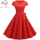 Women Summer Dresses Robe Vintage 1950s 60s Pin Up Big Swing Party Work Wear Rockabilly Dress White Polka Dot Vestidos