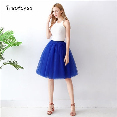 Gothic 7 Layers 65cm Mix Colors Tutu Tulle Skirt Women Streetwear High Waist Pleated Midi Skirts spudniczki jupe rokken faldas