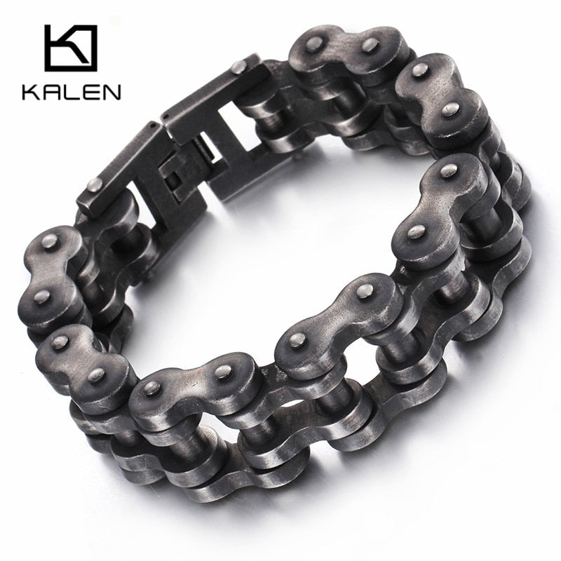 Pulsera de cadena de bicicleta cepillada Kalen Punk, cadena de bicicleta oscura oxidada, pulsera de hombre, cadena de mano de acero inoxidable 316L de moda para hombre