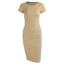 Knitted Cotton Long Autumn Dress Women Fashion O-Neck Short Sleeve Office Ladies Winter Dress Casual Pencil Vestidos Party Robe