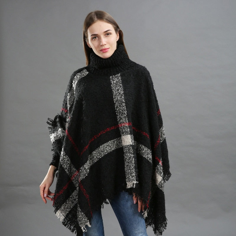 Winter Sweater Women Knitted Poncho Turtleneck Ladies Scarf Thick Warm Sweaters and Pullovers Poncho and Capes