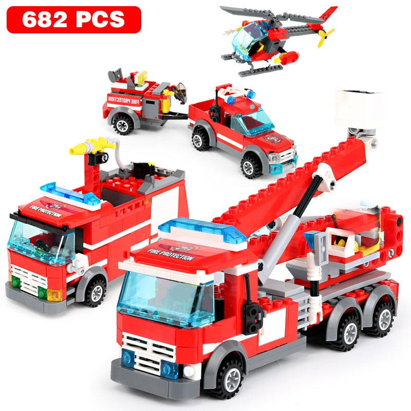 City Fire Station Building Blocks Mini Size Fire Engine Truck Blocks Firefighting Aircraft Helicopter Bricks Sets Toys For Kids