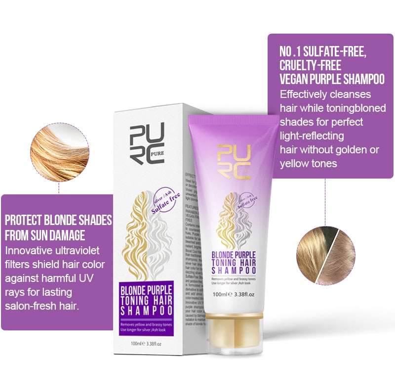 PURC Blonde Purple Hair Shampoo Removes Yellow and Brassy Tones for Silver Ash Look Purple Hair Shampoo Professional Hair Care