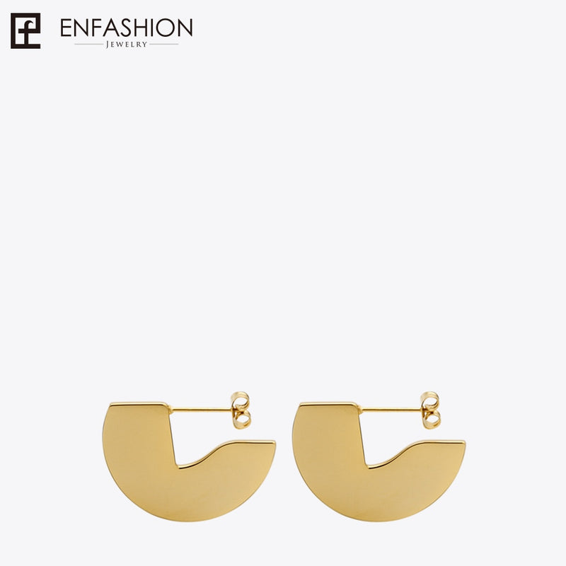 Enfashion Punk Geometic Semi-circle Fan Stud Pendiente de acero inoxidable de color dorado Pendientes para mujeres Pendientes oorbellen E5423