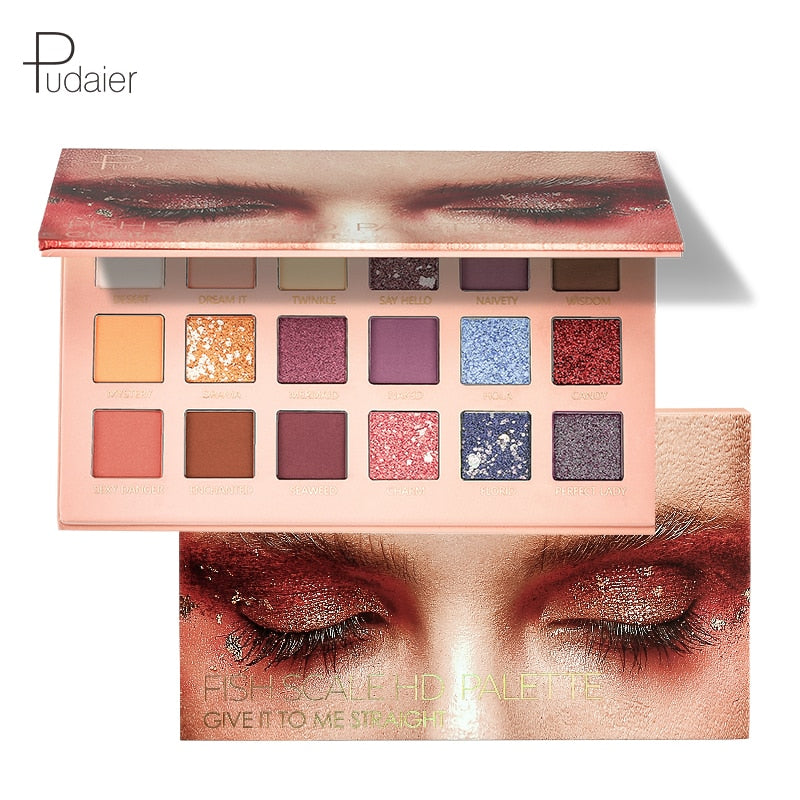 Pudaier 18 colores Paleta de sombras de ojos Variedad Sirena Paleta de sombras Brillo Sombra de ojos Alta calidad Impermeable de sombra mate