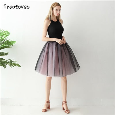 Gothic 7 Layers 65cm Mix Colors Tutu Tulle Skirt Women Streetwear High Waist Pleated Midi Skirts spudniczki jupe rokken faldas