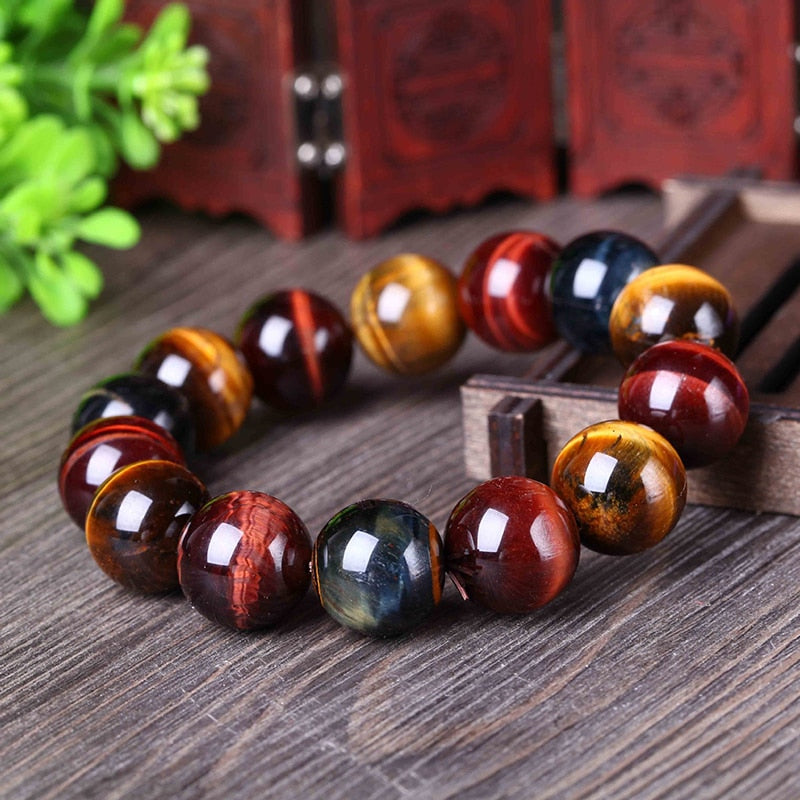 JoursNeige Natural Color Tiger Eye Stone Bracelet 12-20mm Beads Crystal Bracelet for Men Women Lucky Bracelet Jewelry