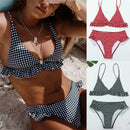 Sexy Bikini a cuadros 2022 rojo verde a cuadros trajes de baño volantes Push Up triángulo trajes de baño ropa de playa mujeres trajes de baño